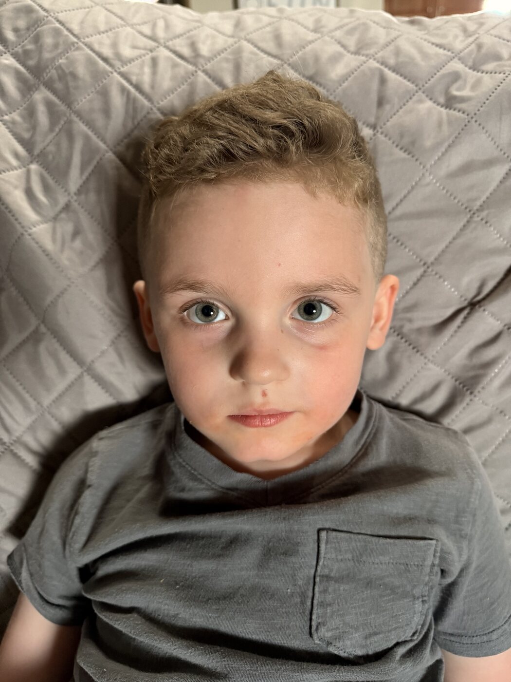 Child's short haircut viewed from the front
