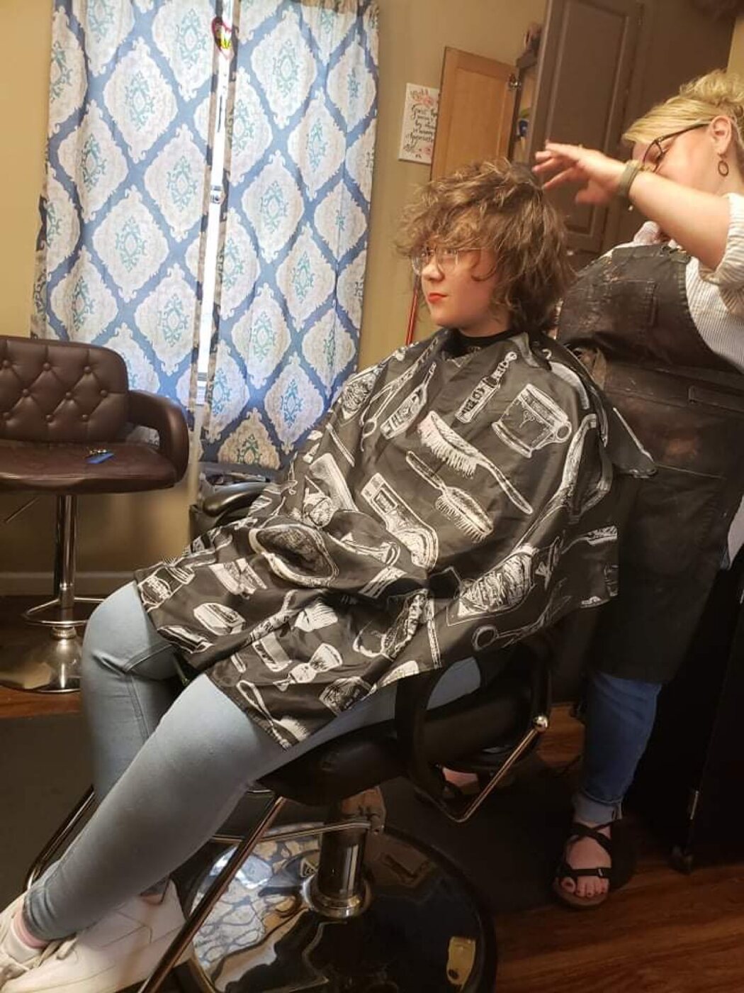 Natural curly haircut in progress